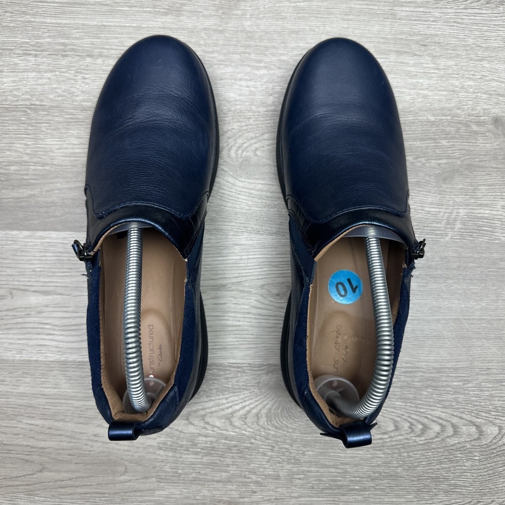 Clarks Unstructured Shoes Womens 10N Casual Side Zip Loafer Blue Leather - Picture 8 of 12